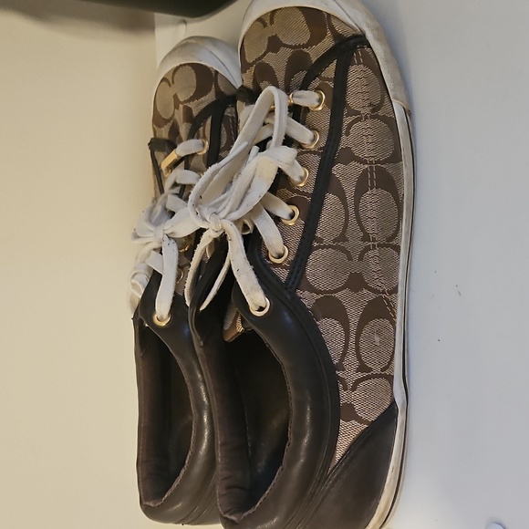 Coach Womens Low Top Signature Canvas Shoes Khaki Mahogany Size 11 lace up - Picture 2 of 8